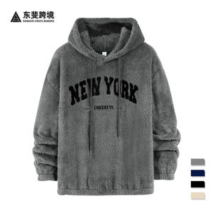 Sweat à capuche thermique pour homme, doublé polaire, coupe ample, avec broderie de lettres et poche, pour le commerce transfrontalier - Product Image 4