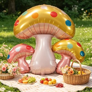 Three Mushroom <b>Balloons</b> 32-Inch Aluminum Foil Cartoon Birthday Party <b>Decorations</b> - Product Image 2