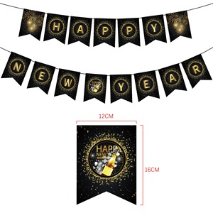 Happy New Year <b>Banner</b> Black & Gold New Year's Eve Party Bunting Sparkling Hanging Garland - Product Image 3