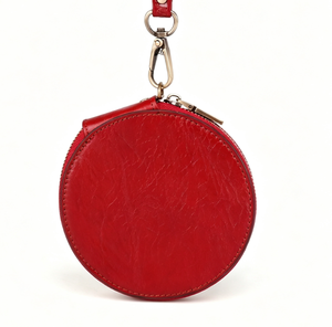 Genuine Leather Round Coin Purse Vintage Zipper <b>Wallet</b> Detachable Strap Compact Change Pouch for Daily Use - Product Image 2