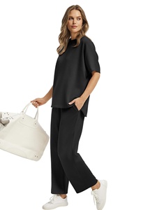 Completo Estivo da <span class=keywords><strong>Donna</strong></span> Due Pezzi, Pantaloni Larghi Oversize, Top Casual con Scollo Rotondo, <span class=keywords><strong>Abbigliamento</strong></span> da Spiaggia e Vacanza - Product Image 4