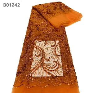 CHOCOO yeni tasarım afrika dantel boncuk toptan nakış kumaş Sequins renkli dantel kumaş