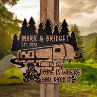 Plaque murale personnalisée en bois style Art Déco pour camping-car, idéale pour l'été, les aventures en plein air et le camping, design sur mesure