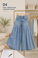 Pantalon palazzo en jean taille haute ultra large pour femme, bleu clair, plissé, style jupe longue, coupe oversize ample, culotte Y2K streetwear