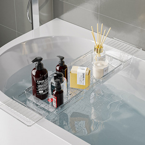 Bathroom Storage Rack 60X70cm Extendable Bathtub Holder Non Slip Phone <b>Tablet</b> <b>Stand</b> Freestanding Rectangle Shelf - Product Image 2