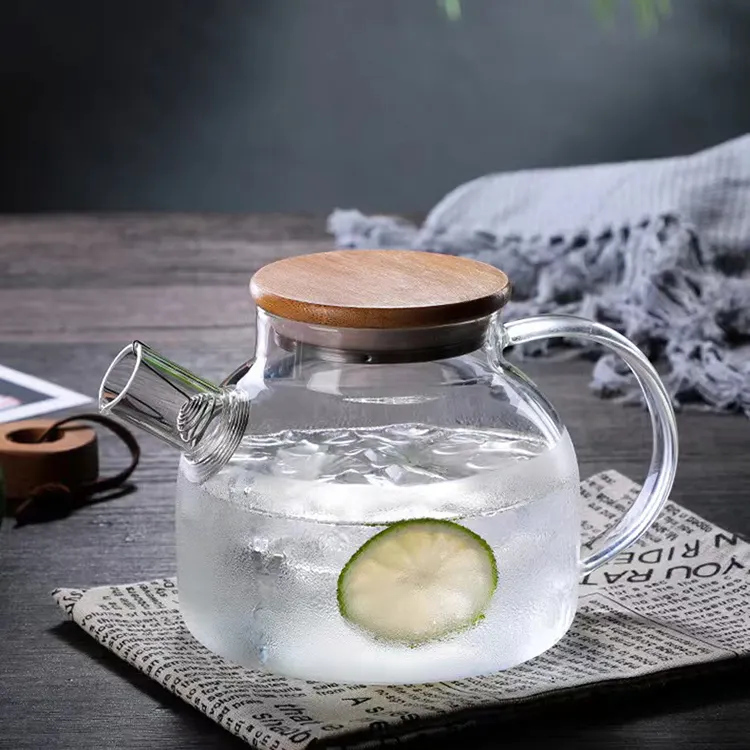 בעבודת יד צלול תה פרח קר יצרנית תה קר מים קרים תה סיר זכוכית מים קרים עם מכסה במבוק ומסנן