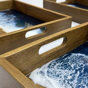 Bandejas Decorativas de Madera para Servir, Bandeja de Madera de Acacia con Asas para Patio, Mesa de Café, Barbacoa, Fiesta - Product Image 5