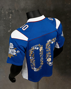 Camiseta Deportiva Personalizada 2026 de Alta Calidad, <span class=keywords><strong>Azul</strong></span>, Estilo Retro, para Hombre, Cuello en V, Tejido de Algodón, Bordado Intenso - Product Image 2