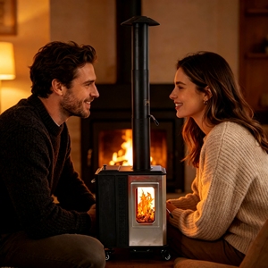 Poêle à granulés moderne d'extérieur pour la maison, robuste en acier inoxydable, portable, pour jardin, patio, camping - Product Image 4