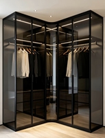 Dressing moderne de style italien de luxe, mobilier de chambre sur mesure pour toute la maison, armoire avec porte en verre et système d'éclairage LED