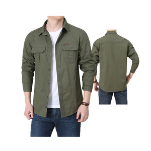 Chemise décontractée en coton sergé à manches longues pour homme, idéale pour <span class=keywords><strong>la</strong></span> randonnée en extérieur, design utilitaire, respirante et confortable pour le quotidien - Product Image 3