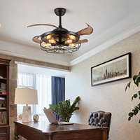Ventilateur de plafond personnalisable style rétro ferme en fer noir DC 35W E26 avec lumière, pales et 6 vitesses pour chambre et appartement