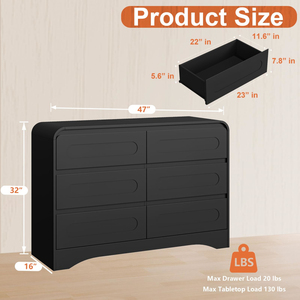 Wide Modern Dressers & Chest of <b>Drawers</b> with Curved Profile Design, Wood Closet Clothes Storage Organizer for Bedroom - Product Image 6