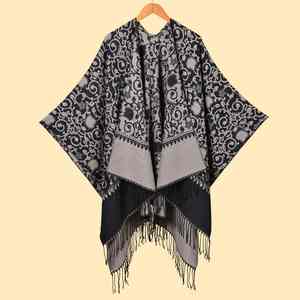 Ethnic Travel Tassel <b>Women's</b> Autumn and Winter Warm Reversible Windproof Leaf Argyle Shawl <b>Scarf</b> - Product Image 1