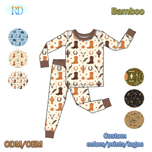 <span class=keywords><strong>Pyjama</strong></span> 2 pièces en bambou à manches longues pour enfants Ruidian, imprimé bottes et chapeau de cowboy, vêtements décontractés pour la maison et le sommeil - Product Image 3