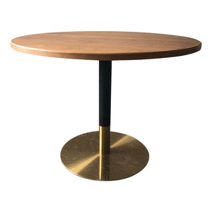 Table à manger ronde moderne et traditionnelle en métal avec plateau en bois, pour usage hôtelier, finition personnalisée, mobilier commercial - Product Image 3