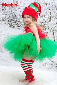 MS - Disfraz de Mamá Noel para Niñas, Vestido de Tul Navideño para Niños, Ropa Festiva Infantil Más Vendida con Sombrero y Medias - Product Image 2