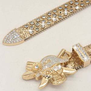 Cinturón Retro Bling Bling BB para Mujer con Tachuelas de Diamantes, Correa de Cuero PU, Hebilla de Aleación con Calavera, Estilo Vaquero Occidental, con Pedrería, Popular para Hombre - Product Image 4
