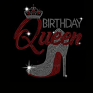 Bling Crystal design high quality Iron on heat press transfers custom Birthday Queen rhinestone heat transfer for hoodie