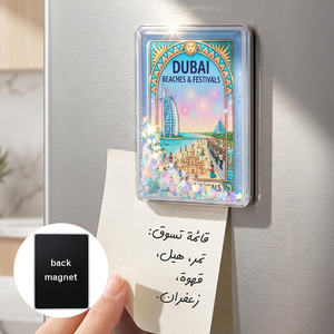 Aimant de réfrigérateur personnalisé avec logo, souvenir de plage, en acrylique transparent, avec sable mouvant, pour la Grèce, Dubaï, Italie, Côte – Cadeau idéal pour la vente en gros - Product Image 1
