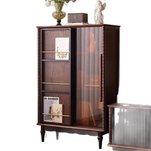 French Style <b>Solid</b> <b>Wood</b> <b>Bookcase</b> With Glass Doors 2 Compartments Storage Living Room Cabinet Vintage Display Cabinet - Product Image 5