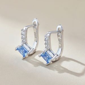 Dylam Sparkling Women Fine Jewelry Dress up Non Tarnish S925 <b>Silver</b> Blue Diamond Sapphire Square 5A Zirconia <b>Hoop</b> Earrings - Product Image 4