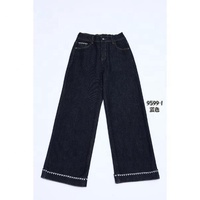 Pantalones Vaqueros Anchos y Elásticos de Diseño Personalizado para Mujer, Lavado Oscuro, Transpirables, Tallas Grandes, para Uso Diario
