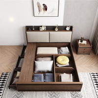 Lit double queen en bois avec rangement, design moderne, interface USB fonctionnelle, mobilier de chambre à coucher de luxe