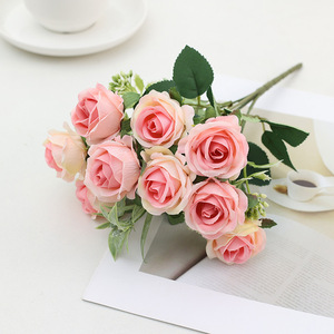 Ramos de Flores Artificiales de Seda al por Mayor, 10 Cabezas de <span class=keywords><strong>Rosas</strong></span> y Peonías, Tela Decorativa para Bodas, Pascua, Graduaciones - Product Image 4
