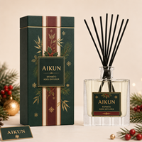 Diffuseur de parfum sans flamme Aikun en verre côtelé transparent avec bâtonnets en rotin noir, coffret cadeau de Noël pour offrir en fêtes