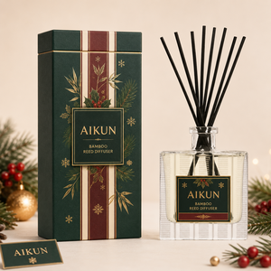 Aikun ก้านแก้วใสทรงเหลี่ยมไร้เปลวไฟก้านหวายสีดำมีกลิ่นหอมกล่องของขวัญคริสต์มาสที่ทำจากกกสำหรับของขวัญวันหยุด - Product Image 1