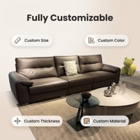 Canapé sectionnel moderne à trois places en cuir véritable durable, dossier rembourré, accoudoirs rembourrés, design écologique, pieds en acier inoxydable