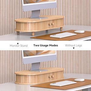 Soporte <span class=keywords><strong>de</strong></span> Monitor <span class=keywords><strong>de</strong></span> Bambú con Almacenamiento, Soporte Curvo para Computadora Portátil, Organizador <span class=keywords><strong>de</strong></span> Escritorio con Puertas Corredizas - Product Image 6