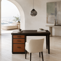 Bureau d'écriture en bois avec 3 tiroirs, panneaux aspect cuir, coins arrondis, table d'ordinateur pour petit espace, bureau à domicile, salle d'étude