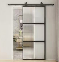 Porte de grange coulissante en aluminium et verre, style Dragon de sable, 8 pieds, noir mat, très vendue aux États-Unis