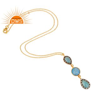 Blue Chalcedony Gemstone Necklace Indian Fashion 925 Sterling Silver Gold Plated Designer Necklace Jewelry Wholesale - Product Image 3
