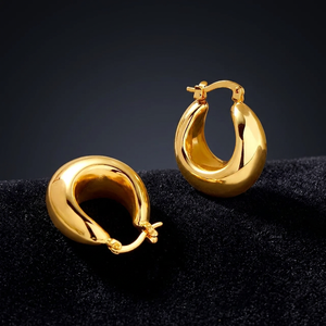 Hypoallergenic Hollow Thick Lightweight 18K Gold Plated Trendy Wedding Engagement Unisex Hoop <b>Earrings</b> - Product Image 3