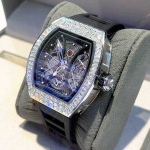 ONOLA 브랜드 JN304 신상품 다이아몬드 배럴 모양의 시계 고무 스트랩 스켈레톤 자동 기계식 남성용 시계 - Product Image 4