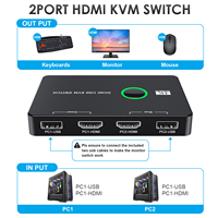 Boîtier commutateur KVM pour clavier, souris, imprimante – Adaptateur Hub KVM USB Plug and Play – Répartiteur d'équipement d'affichage pour partage de 2 PC