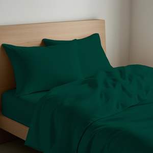Ensemble de draps en coton vert foncé, taille italienne, taies d'oreiller incluses - Product Image 3