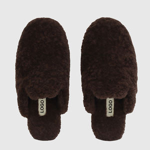 Pantofole <span class=keywords><strong>Invernali</strong></span> Personalizzate da Donna con Punta Chiusa, Mocassini Piatti, <span class=keywords><strong>Ciabatte</strong></span> Pelose in Lana di Pecora e Pelliccia, Produzione di Fabbrica - Product Image 1