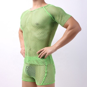 Camiseta de malla transparente sexy de manga corta para hombre, estilo red de pesca, para discoteca, disfraz, camiseta interior, tops - Product Image 3