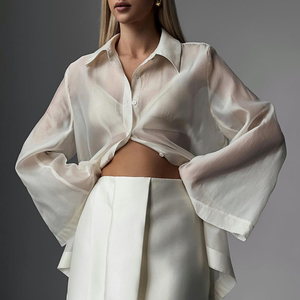 Camicia Beige <span class=keywords><strong>Trasparente</strong></span> con Bottoni a Maniche Lunghe del Produttore, Nuovi Stili di Moda Estiva, Bluse e Camicie da Donna Eleganti e Sensuali - Product Image 2