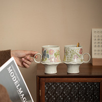 Offre Spéciale : Ensemble Tasse et Soucoupe à Café en Porcelaine Style Jardin Français, Design Floral Minimaliste Moderne, Compatible Lave-Vaisselle et Micro-ondes, pour le Thé