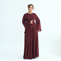 Robe longue en mousseline à taille cintrée et manches cloche à volants, style Abaya modeste pour femme musulmane, collection été 2026