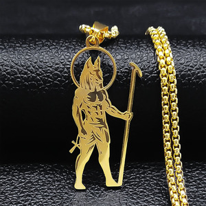 Collana con Ciondolo a Forma di Scultura del Dio <span class=keywords><strong>Sciacallo</strong></span> Egizio in Acciaio Inossidabile Placcato Oro e Argento, Amuleto Mitologico, Gioiello da Collo con Catena a Maglia Box per Uomo - Product Image 1