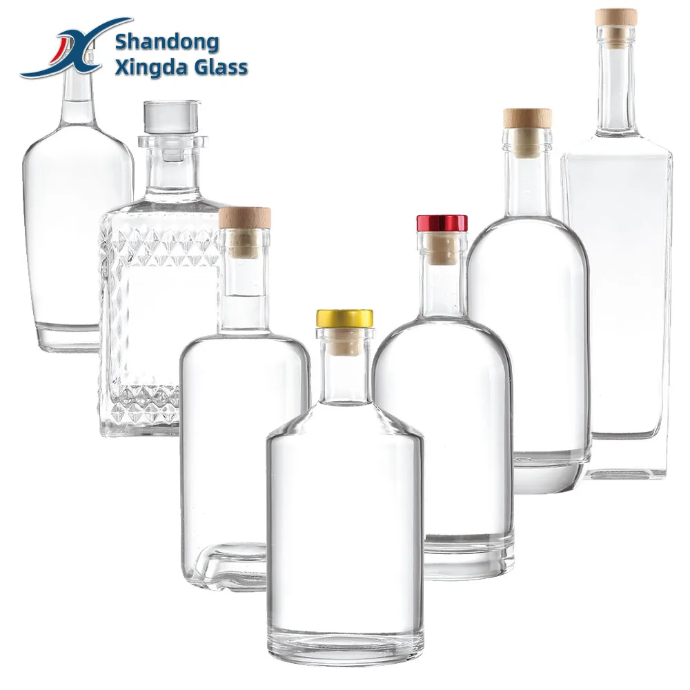 زجاجة عصرية مصنوعة من زجاج الصوان الفائق للبيع المباشر من الجهة المصنعة في الصين لزجاجة الفودكا وال ويسكي والبراندي