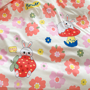 Strawberry Rabbit <strong>Cute</strong> Young Girl Four-Piece 200TC Polyester Fiber Reactive Printing Quilt Cover Bed Sheet Set <strong>Bedding</strong> - Product Image 5