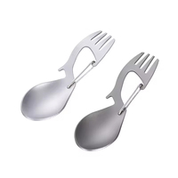 Mousqueton multifonction en titane, ouvre-bouteille et cuillère-fourchette de camping, accessoires de survie en plein air, couverts de pique-nique