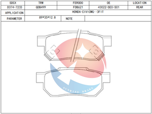 Pastillas de Freno SDCX D374-7233 / D364-7233 GDB7525 D5042M para Autos Chinos, Juego de Pastillas de Freno para ACURA Integra / LOTUS ELISE - Product Image 3